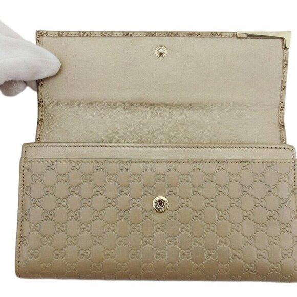 GUCCI Long Wallet GG Pattern Beige Gold USED - Picture 7 of 14